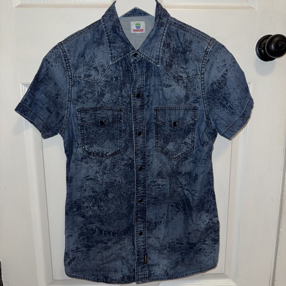 VTG Texwood‎ Women’s Western Black Snaps Short Sleeve Shirt Blue Size M